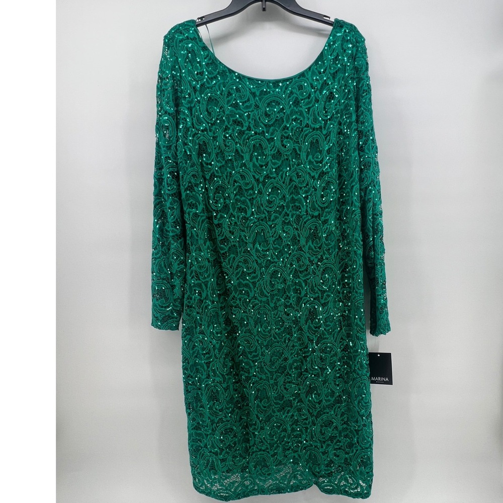 Marina Emerald Green Sequin Lace Dress Long Sleeve Plus Size 18W New